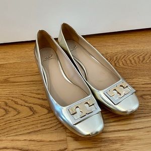 Tory Burch Silver T-Logo Flats